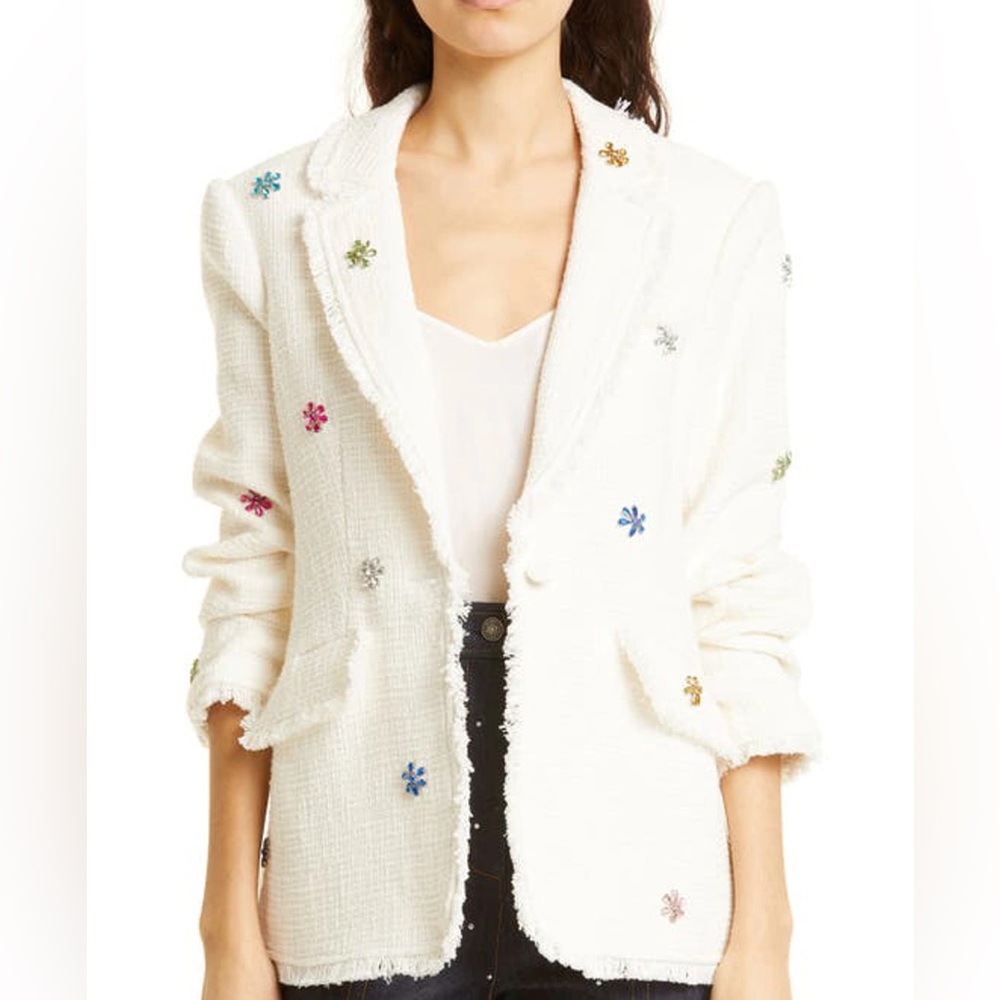NEW NWT Cinq A Sept Khloe Floral Bead Boucle Blazer Jacket In Gardenia Off White